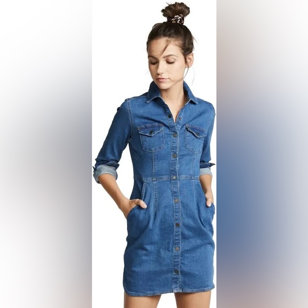 Free People Dynomite Medium Wash Long Sleeve Denim Dress | Size Small